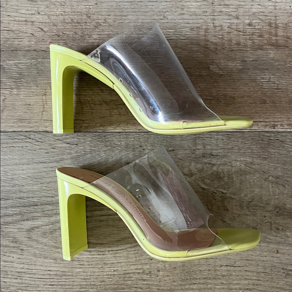 Chinese Laundry Clear Vinyl &  Lime Green Heeled Slides Shoe Size 6 (36.5)